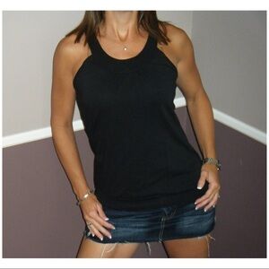 Ruched Racerback Floaty Banded Tank Black 2914